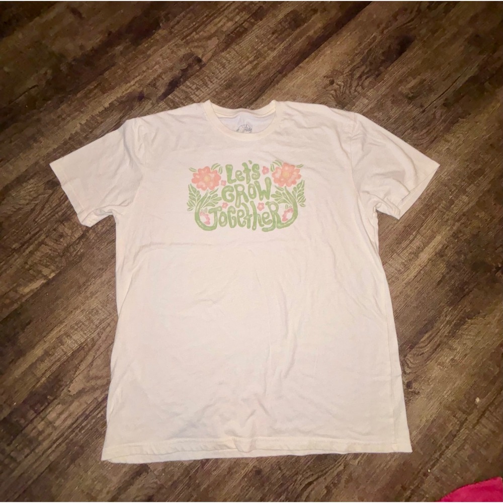 Pride Let's Grow Together Graphic T-Shirt Cream Floral Short Sleeve XL